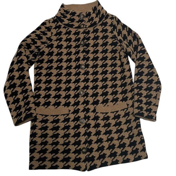Madewell Wallace Black and Tan Wool Houndstooth Cardigan Size Medium - Picture 2 of 11